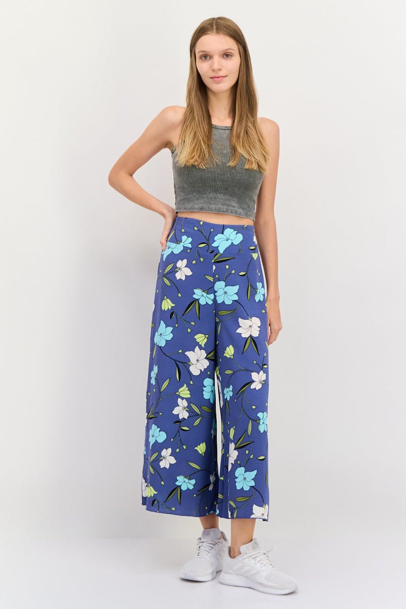 Hurley Women Regular Fit Floral Wide Leg Pants, Blue - Image 4